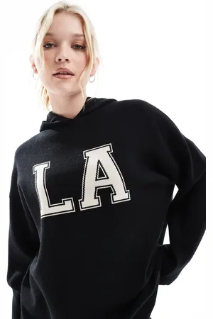 South Beach – – Gerippter Kapuzenpullover in mit gestricktem Saum und LA-Logo