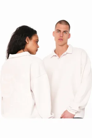 Multiply Apparel – Inscription – Oversize-Polo-Sweatshirt in Wollweiß