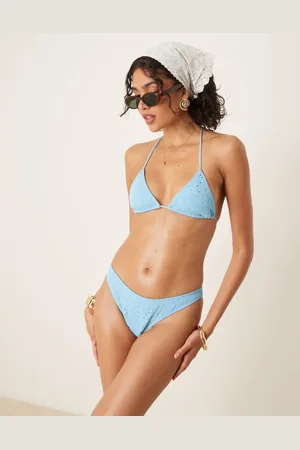 ASOS – Tia – Strukturiertes Triangel-Bikinioberteil in Hellblau mit Paisleymuster