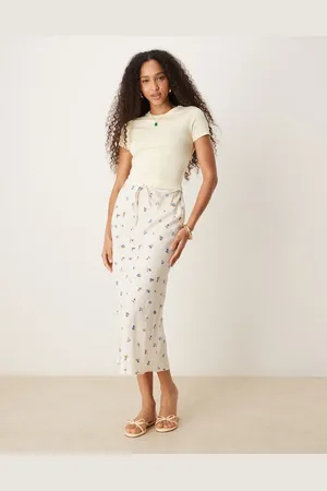 ASOS – Midirock aus Leinenmix mit Schrägschnitt und Streifenmuster