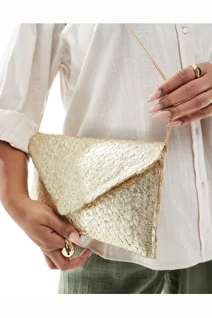 Glamorous – Clutch-Strohtasche im Umschlag-Design in Metallic-Gold