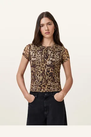 AllSaints – Ellie – Netzstoff-T-Shirt in Evia-Goldbraun