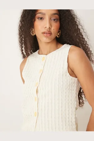 ASOS – Strukturiertes, halbtransparentes Westen-Oberteil in Creme, Kombiteil
