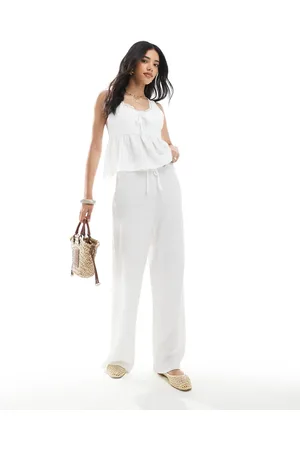 Miss Selfridge – Gerade geschnittene Hose in Ecru aus strukturiertem Jersey, Kombiteil