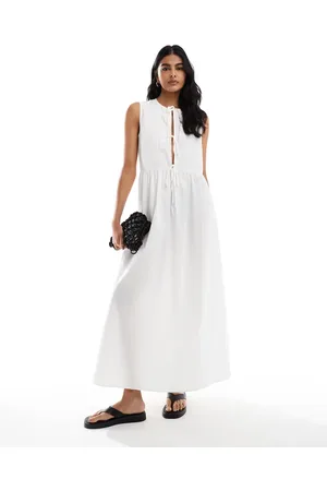 ASOS – Maxikleid aus Popeline in mit Bindedetails vorne