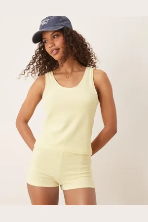 ASOS – Mikro-Shorts aus Frottee in Zitronengelb, Kombiteil