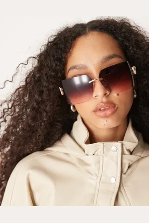 Jeepers Peepers – Y2K – Randlose quadratische Oversize-Sonnenbrille aus Metall mit verzierten Details in Roségold