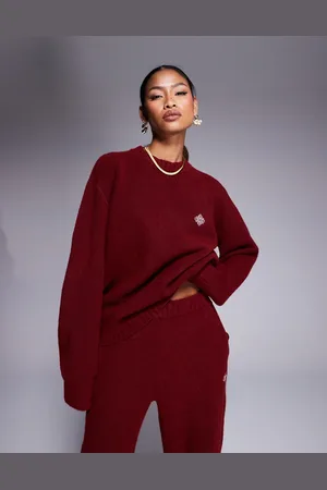 The Couture Club – Flauschiger Oversize-Strickpullover in Burgunderrot, Kombiteil