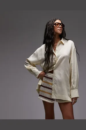Topshop – Hemdbluse in Buttermilchgelb in Leinenoptik