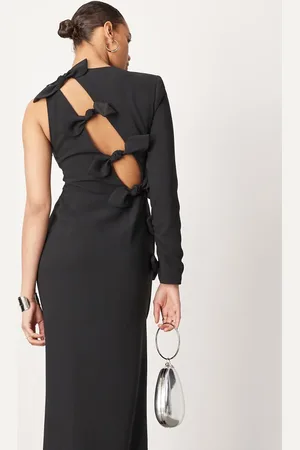 ASOS – Maxikleid aus schwarzem Crepe mit Schleifendetails und einem Ärmel