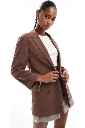 Stradivarius – Blazer in brauner Leinenoptik