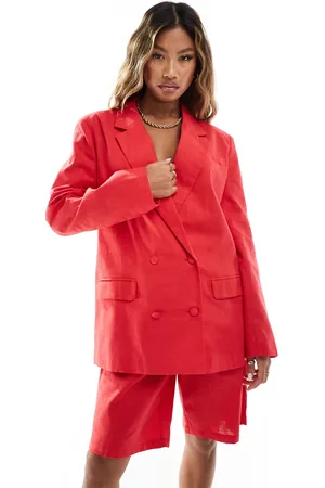 Kaiia – Eleganter, zweireihiger Blazer in roter Leinenoptik, Kombiteil