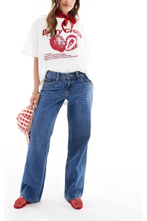 Hollister – Weite Jeans in dunkler Denim-Waschung mit niedrigem Bund