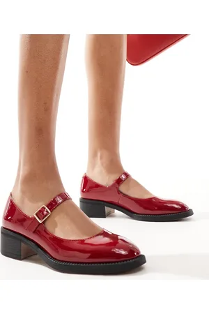 London Rebel – Becca – Klobige Mary-Jane-Schuhe in roter Lackoptik