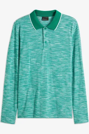 bonprix Meliertes Polo-Langarmshirt aus reiner Baumwolle