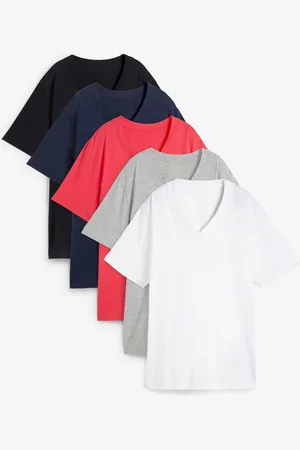 bonprix Weites Long-Shirt mit V-Ausschnitt, Kurzarm (5er Pack)