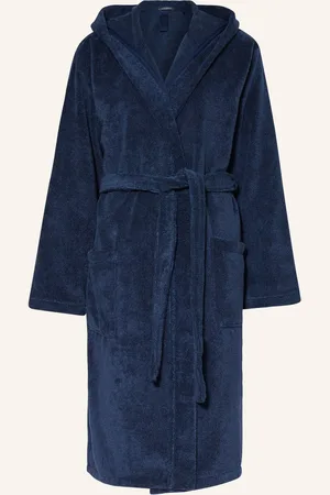 Schiesser Damen-Bademantel Essentials Mit Kapuze blau