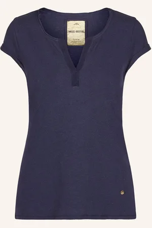 Mos Mosh T-Shirt Troy Mit Leinen blau