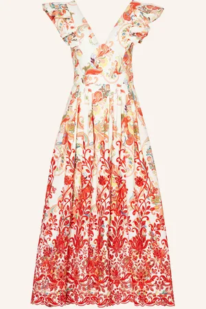 Etro Kleid Mit Volants Und Lochspitze rot