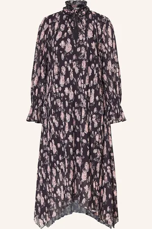 Ganni Plisseekleid Mit Rüschen schwarz