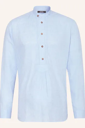 Arido Trachtenhemd Regular Fit Aus Leinen Mit Stehkragen blau