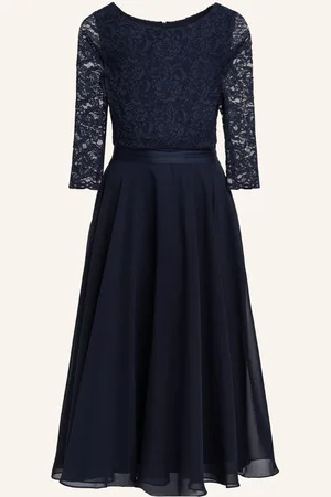 Swing Cocktailkleid Mit Spitzenbesatz blau