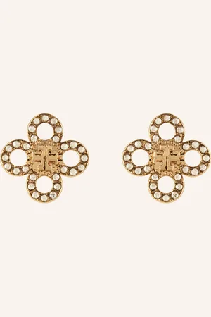Tory Burch Ohrstecker Small Kira Clover Pave Stud gold