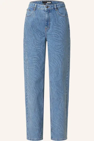 ROTATE Straight Jeans Mit Schmucksteinen blau