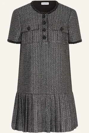 Self-Portrait Bouclé-Kleid Mit Glitzergarn schwarz