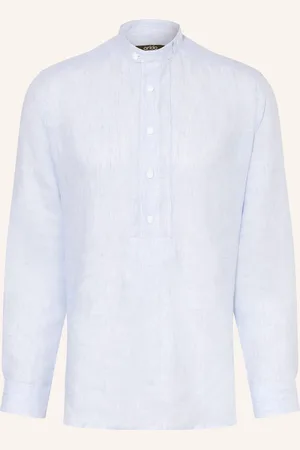 Arido Trachtenhemd Comfort Fit Aus Leinen Und Stehkragen blau