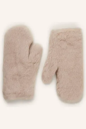 Max Mara Teddyfell-Fäustlinge Ombrato Mit Alpaka beige
