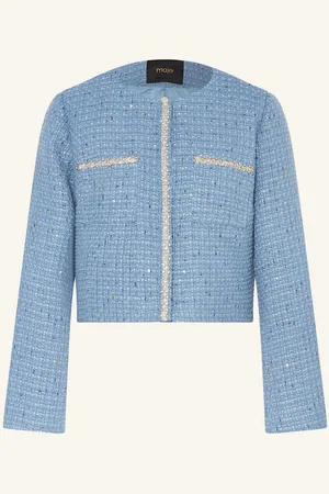 Maje Tweed-Jacke Mit Schmucksteinen blau
