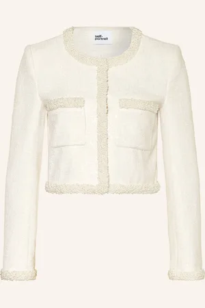 Self-Portrait Kastenjacke Mit Pailletten Und Schmucksteinen weiss