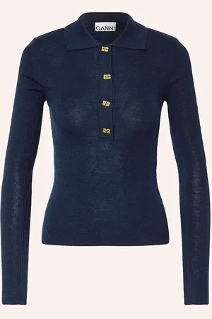 Ganni Strick-Poloshirt blau