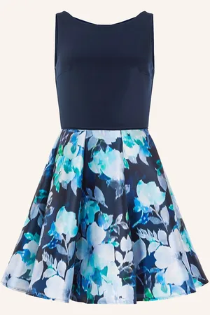 Swing Cocktailkleid Im Materialmix blau