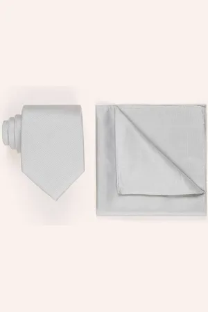 PAUL Set: Krawatte Und Einstecktuch grau