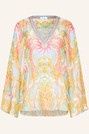 Princess goes Hollywood Bluse Aus Seide Mit Schmucksteinen blau