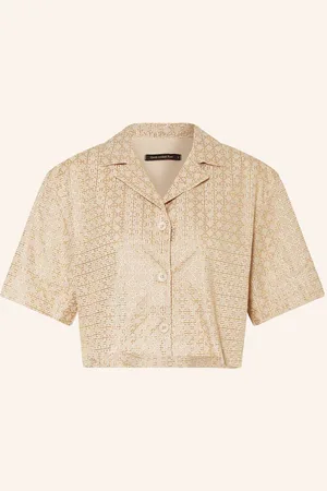 Greek Archaic Kori Cropped-Bluse Cross Mit Glitzergarn beige