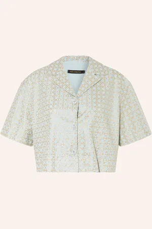 Greek Archaic Kori Cropped-Bluse Cross Mit Glitzergarn blau