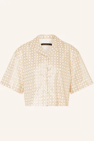 Greek Archaic Kori Cropped-Bluse Cross Mit Glitzergarn weiss