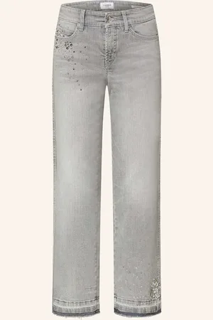 Cambio Straight Jeans Paris Mit Schmucksteinen grau