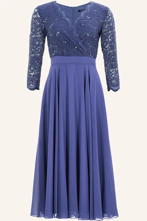 Swing Cocktailkleid Mit 3/4-Arm Und Spitze blau