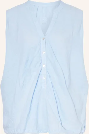 120% Lino Blusentop Aus Leinen blau