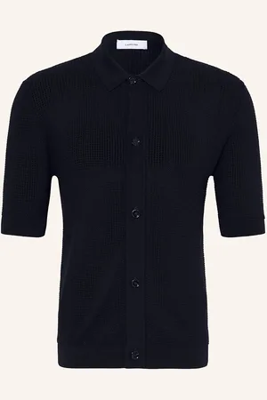 LARDINI Strickhemd Slim Fit blau