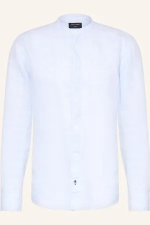 Olymp Leinenhemd Casual Regular Fit Mit Stehkragen blau