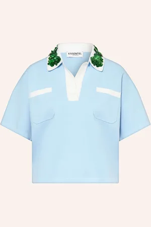 Essentiel Antwerp Strick-Poloshirt Hoiseau Mit Pailletten blau