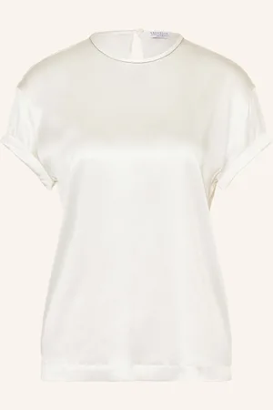 Brunello Cucinelli Blusenshirt Aus Seide Mit Schmucksteinen beige