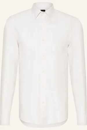 HUGO BOSS Hemd Hank Slim Fit Mit Leinen weiss