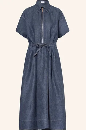 Brunello Cucinelli Hemdblusenkleid Aus Leinen blau