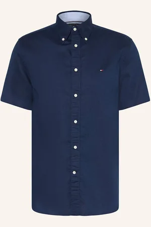 Tommy Hilfiger Kurzarm-Hemd Regular Fit Mit Leinen blau